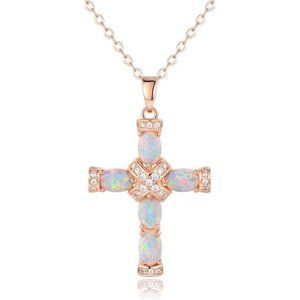 Rose Gold Plated Cross Chain With Pendant, Elegant Necklace For Women